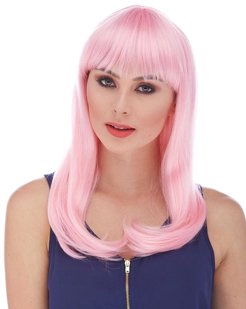 BUĞZ Soft Pembe Renk Uzun Düz Parti Peruğu