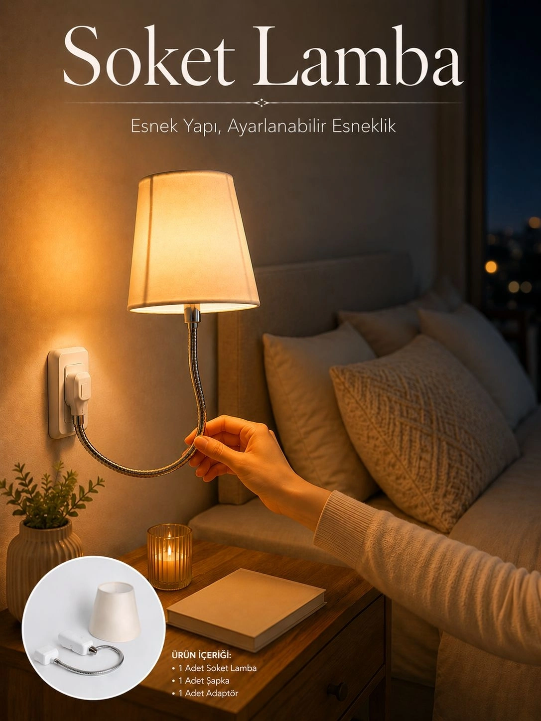 BUĞZ Soket Lamba Yatak Başı Işığı Ayarlanabilir Boyunlu