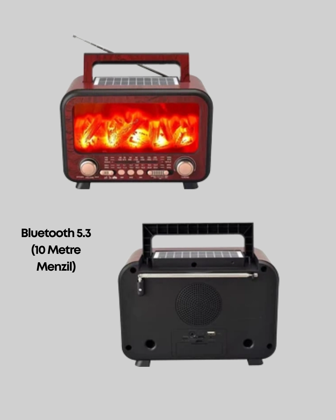 BUĞZ Solar Panelli Alev Işıklı Bluetooth Hoparlör – Çoklu Giriş, Uzun Pil Ömrü