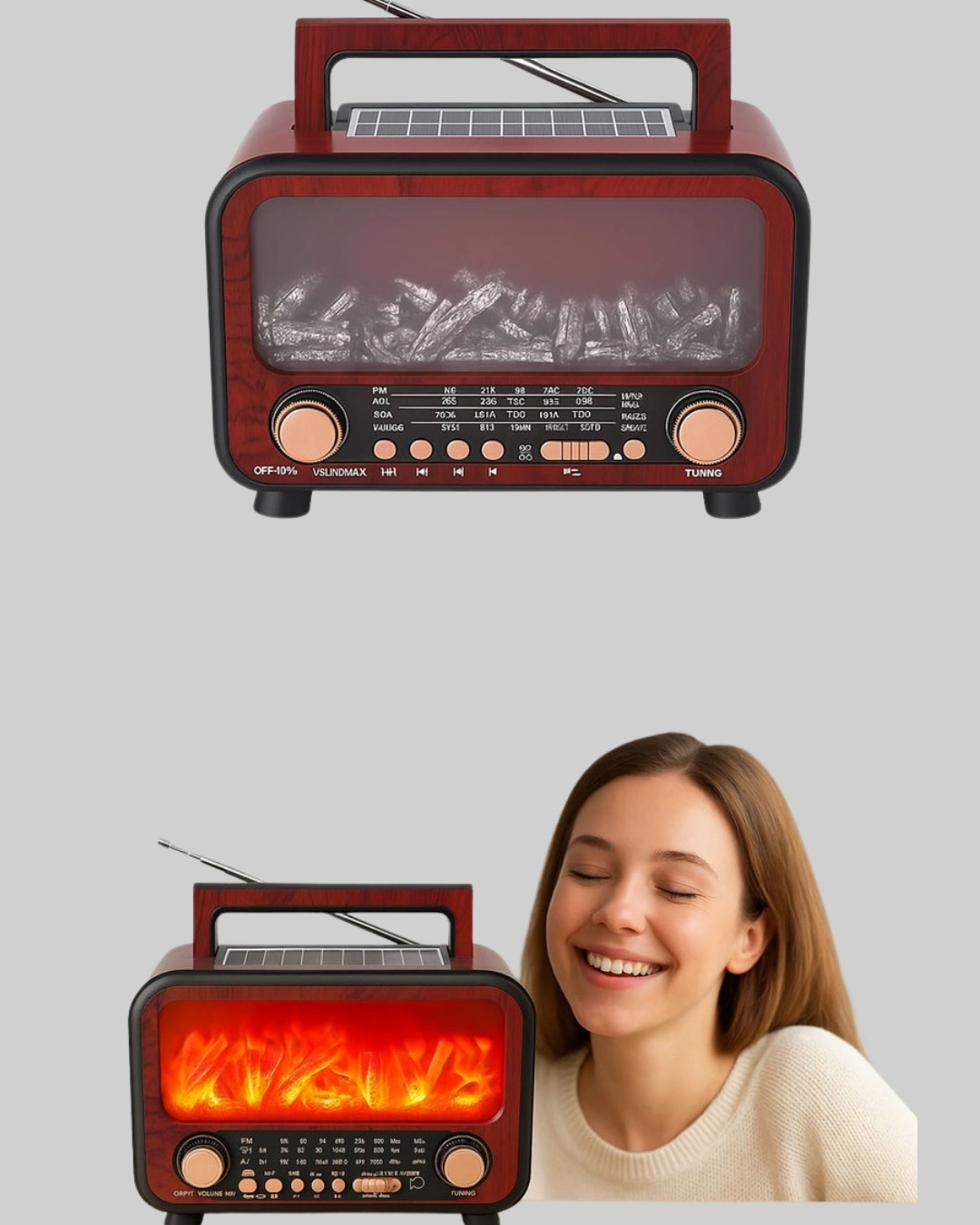 BUĞZ Solar Panelli Alev Işıklı Bluetooth Hoparlör – Çoklu Giriş, Uzun Pil Ömrü