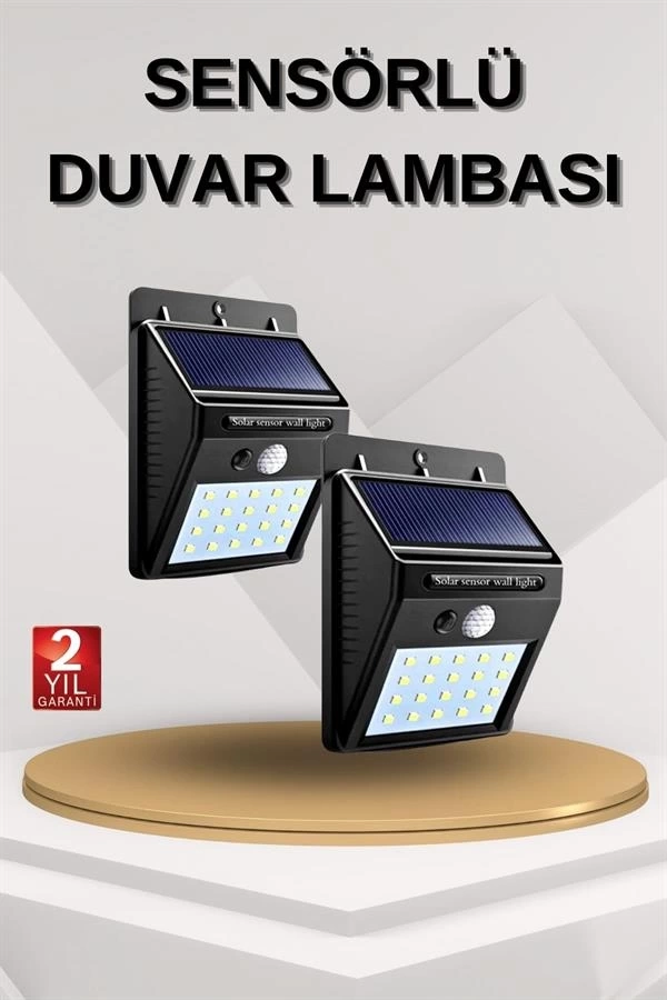 BUĞZ Solar Sensörlü Duvar Lambası Bahçe Lamba 20 Led Işık