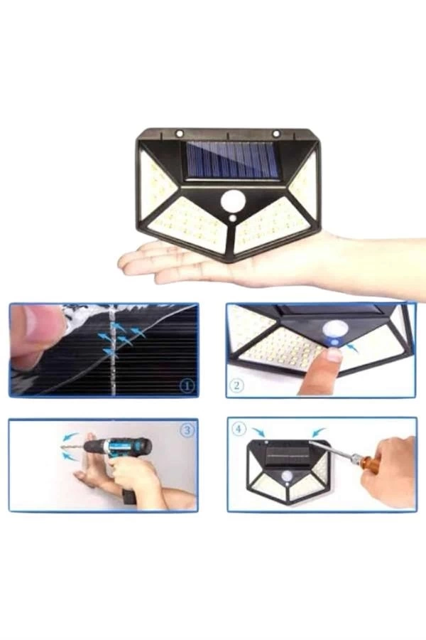 BUĞZ Solar Sensörlü Duvar Lambası Bahçe Lambaso Parlak Beyaz Işık Suya Dayanıklı