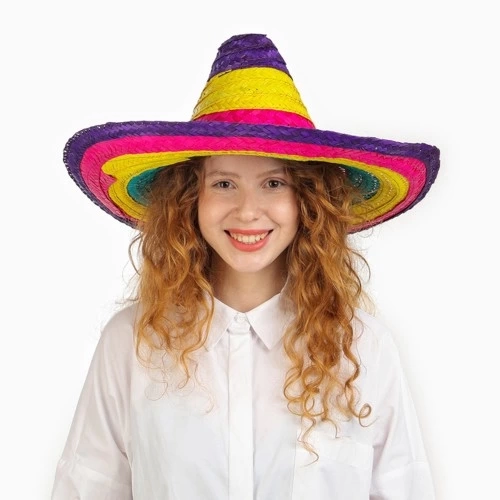 BUĞZ Sombrero Meksika Şapkası Renkli Örme Hasır Çocuk Boy