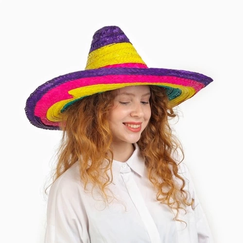 BUĞZ Sombrero Meksika Şapkası Renkli Örme Hasır Çocuk Boy
