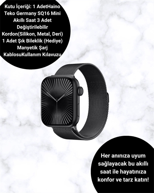 BUĞZ SQ-16 Mini Series 10 Akıllı Saat – 3 Kordon + Hediye Bileklik