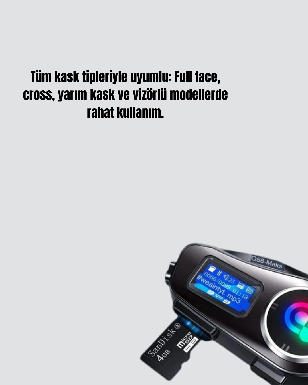 BUĞZ LCD Ekranlı Bluetooth Kask Kulaklığı FM Radyo ve SD Kart Girişli