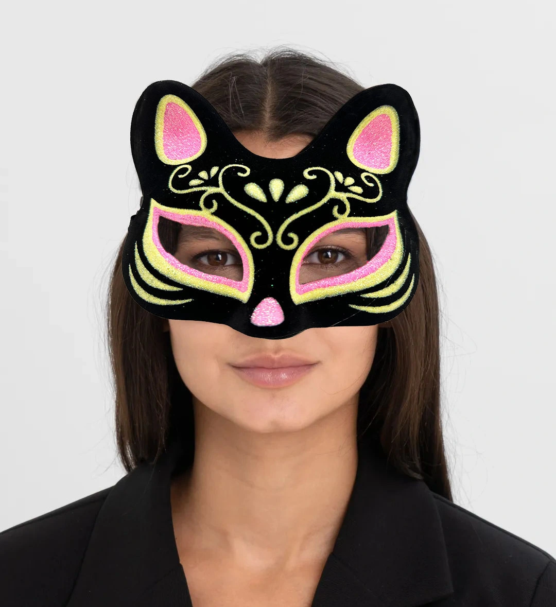 BUĞZ SÜET PEMBE SARI KEDİ MASKESİ