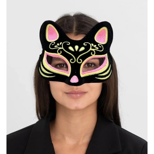 BUĞZ Süet Pembe Sarı Kedi Maskesi
