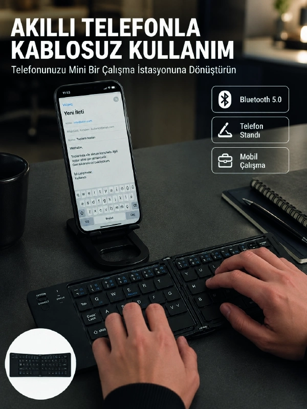 BUĞZ Taşınabilir Katlanabilir Bluetooth Klavye iOS Android Windows Uyumlu