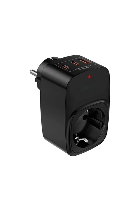 BUĞZ Tekli Yüksek Voltaj Korumalı Duvar Prizi 2x Type-c 1x Usb Çıkışlı Priz Grup Priz Çoğaltıcı Siyah