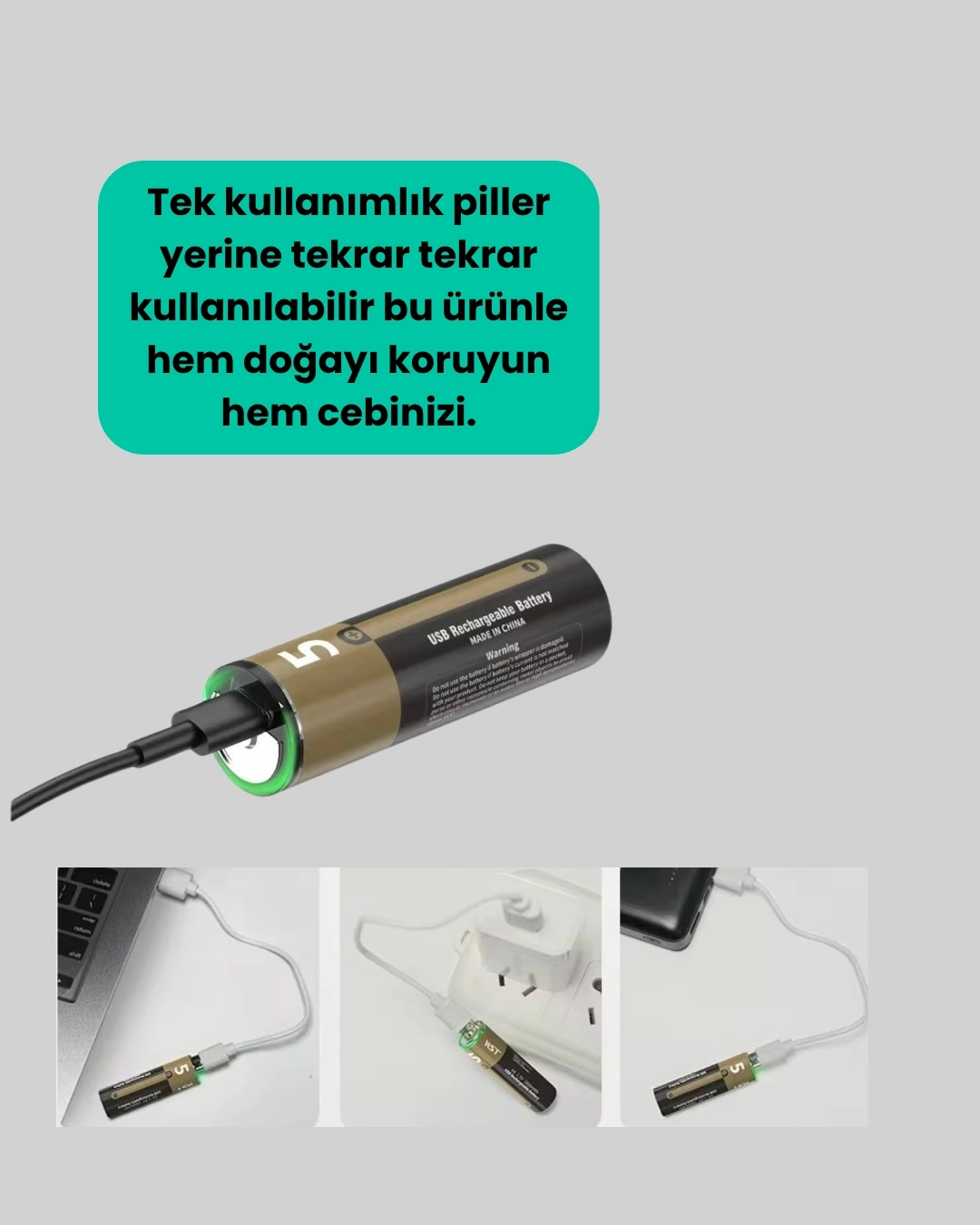 BUĞZ Tekrar Şarj Edilebilir AA USB Type-C Pil | 1000+ Döngü | 1.5V Sabit Voltaj