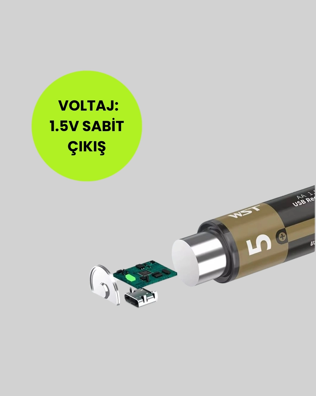 BUĞZ Tekrar Şarj Edilebilir AA USB Type-C Pil | 1000+ Döngü | 1.5V Sabit Voltaj