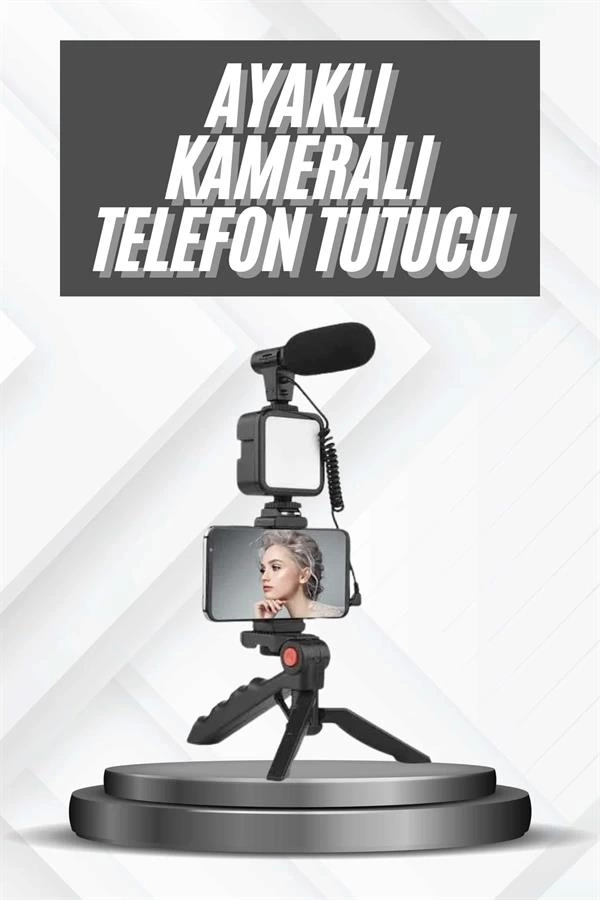 BUĞZ Telefon Tutucu Mikrofonlu Işıklı Youtuber Video Kayıt