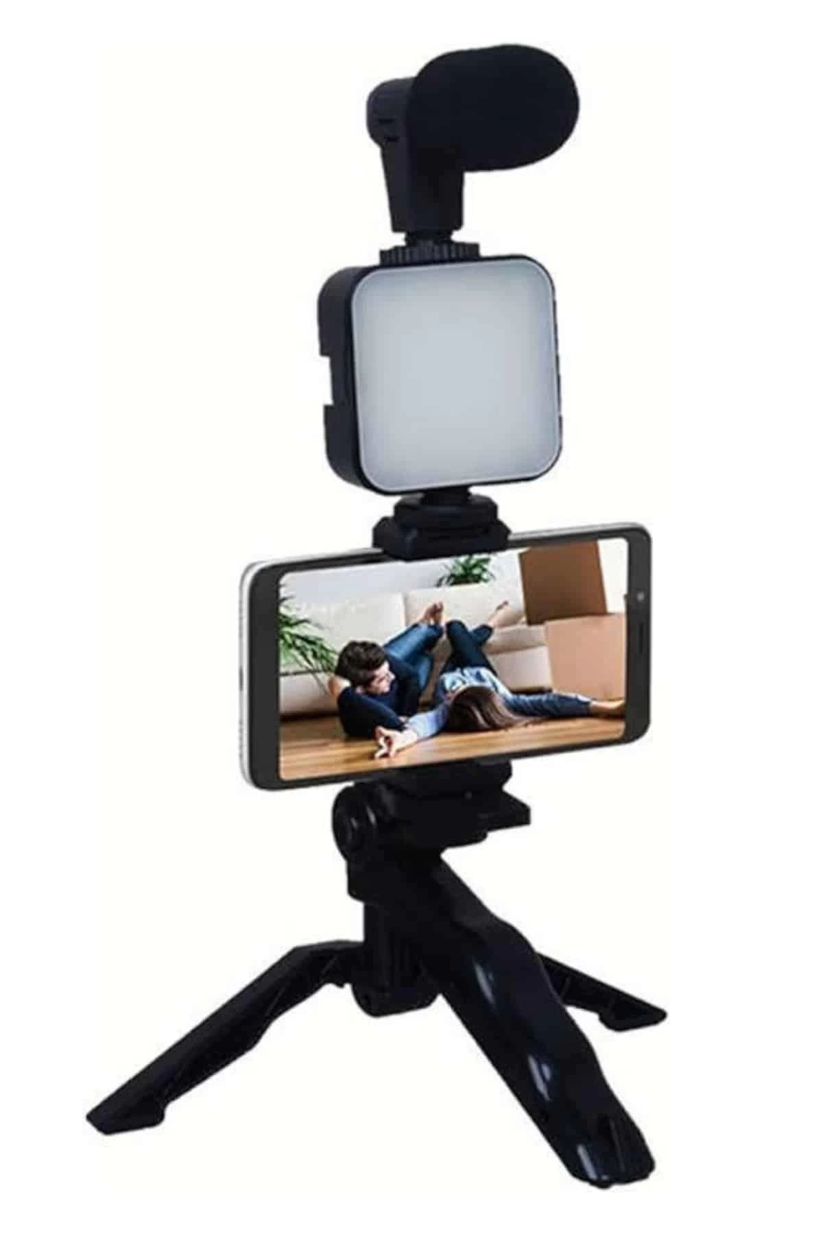 BUĞZ Telefon Tutucu Mikrofonlu Işıklı Youtuber Video Kayıt