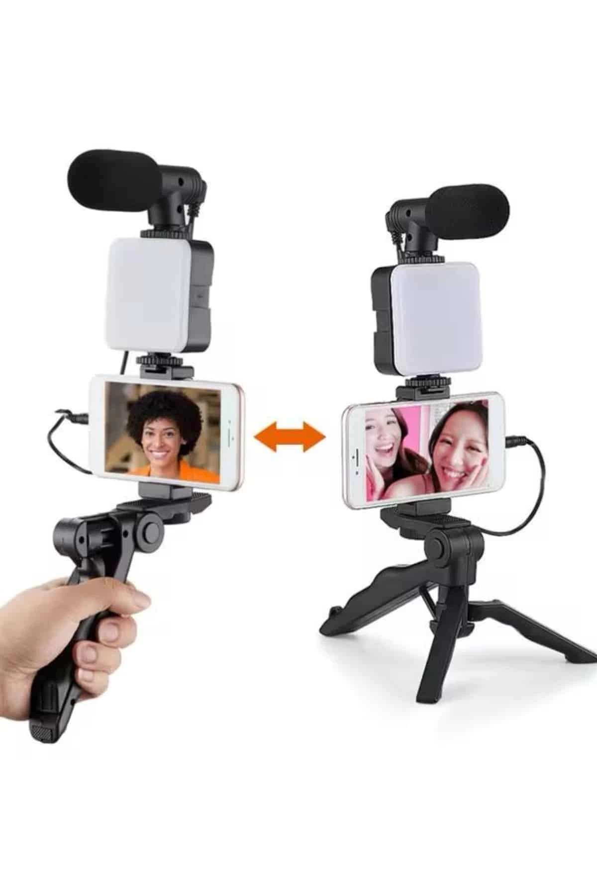 BUĞZ Telefon Tutucu Mikrofonlu Işıklı Youtuber Video Kayıt