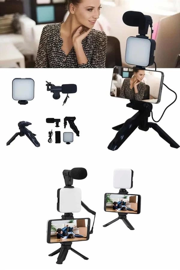 BUĞZ Telefon Tutucu Mikrofonlu Işıklı Youtuber Video Kayıt BUĞZ Telefon Tutucu Mikrofonlu Işıklı Youtuber Video Kayıt