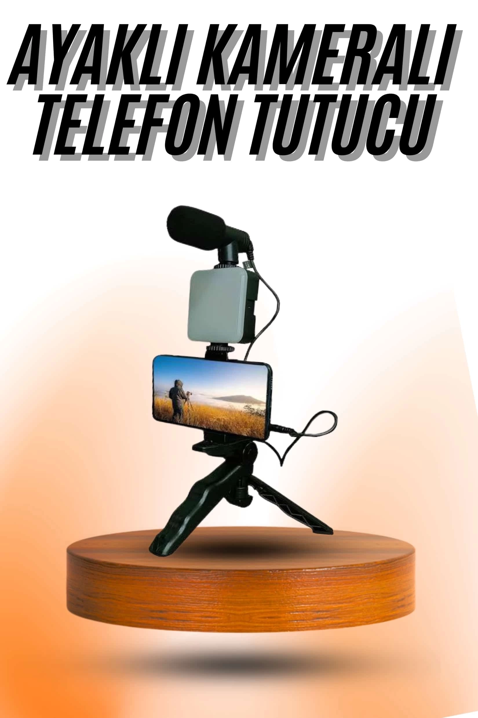 BUĞZ Telefon Tutucu Mini Mikrofonlu Tripod Vlog Çekim Video