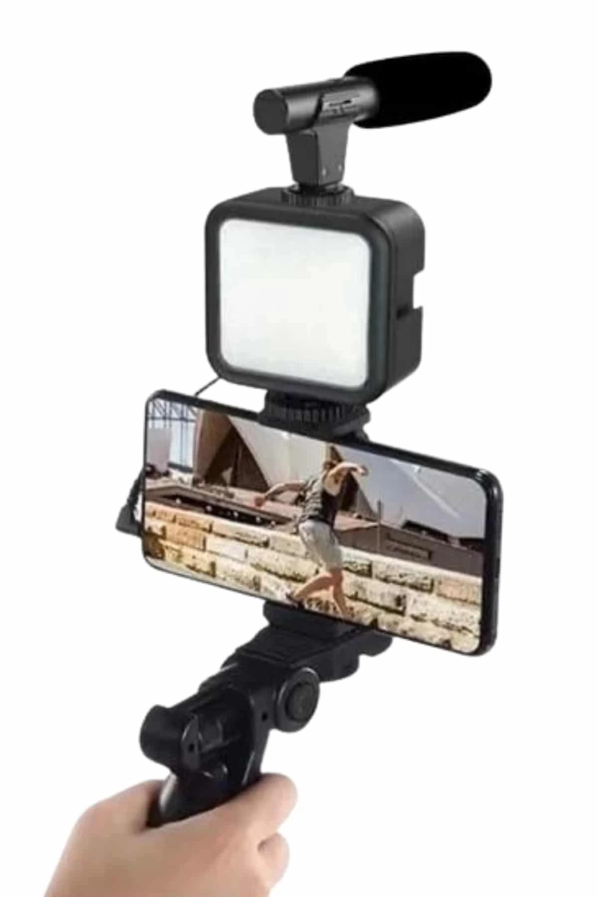 BUĞZ Telefon Tutucu Mini Mikrofonlu Tripod Vlog Çekim Video