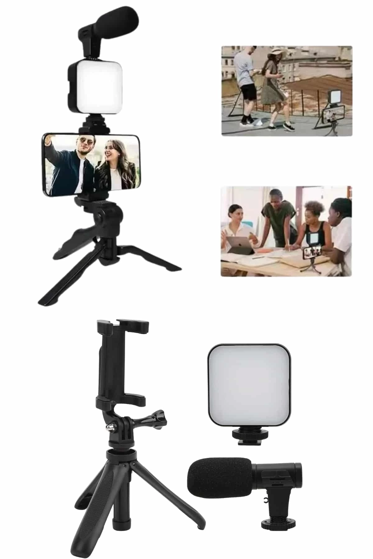 BUĞZ Telefon Tutucu Mini Mikrofonlu Tripod Vlog Çekim Video