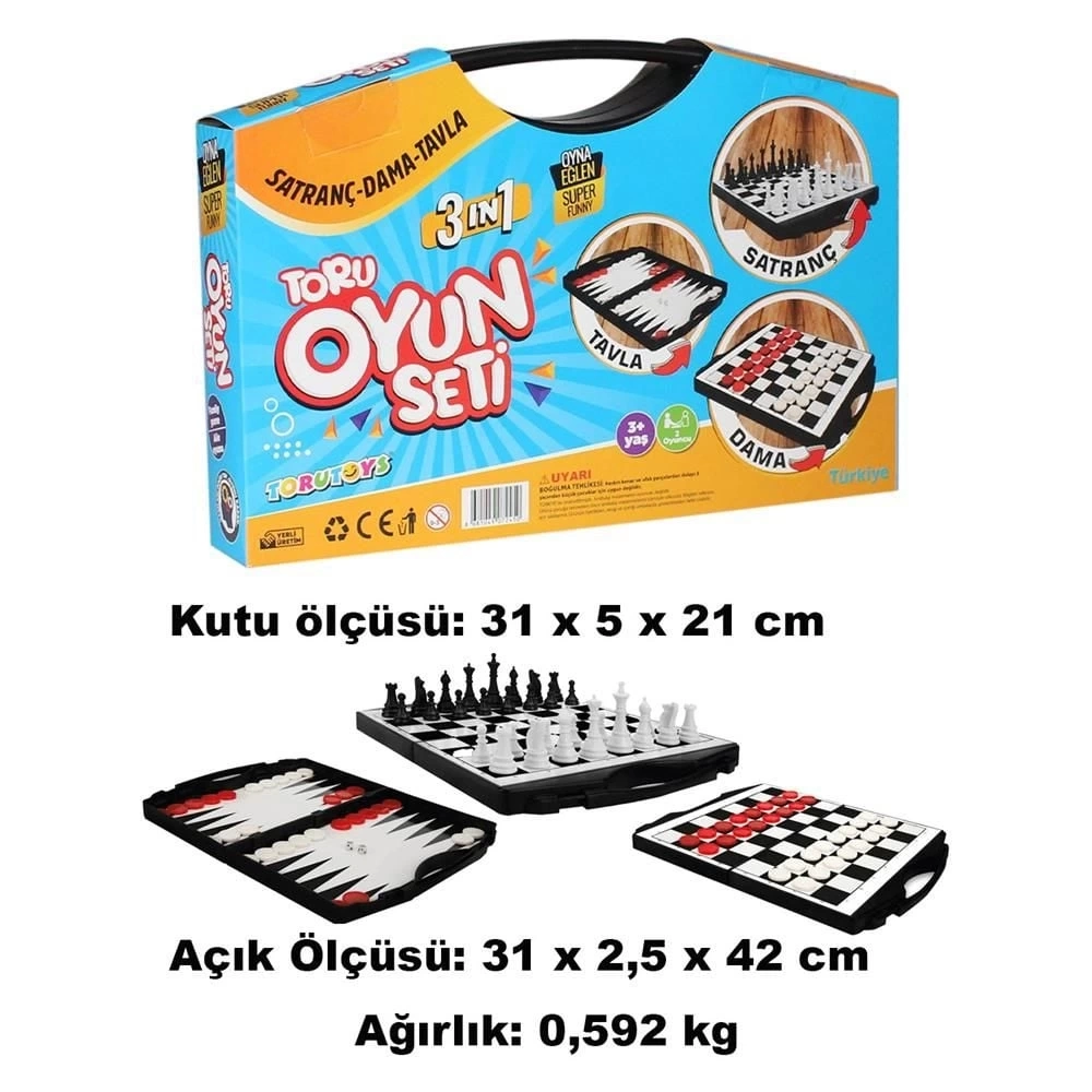 BUĞZ Toru 3 in 1 Çantalı Oyun Seti Satranç-Dama-Tavla