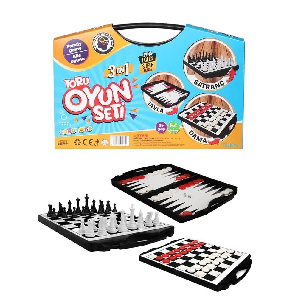 BUĞZ Toru 3 in 1 Çantalı Oyun Seti Satranç-Dama-Tavla