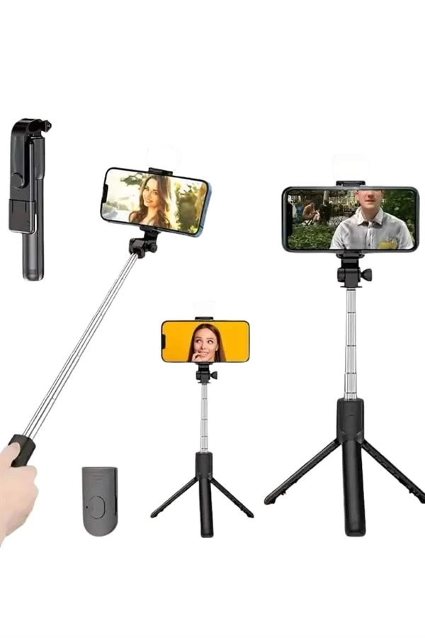 BUĞZ Tripod Selfie Çubuğu Bluetooth Kumandalı Kablosuz Led Işıklı