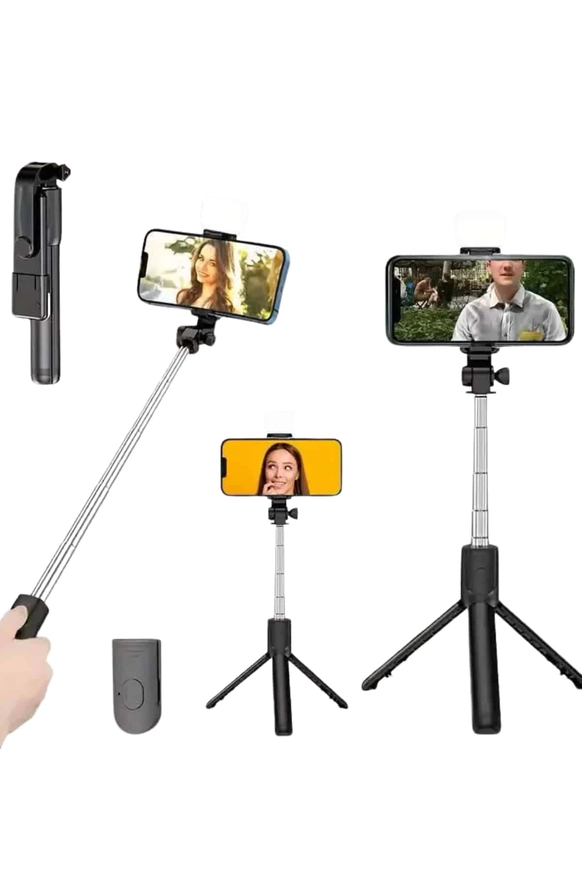 BUĞZ Tripod Selfie Çubuğu Bluetooth Kumandalı Kablosuz Led Işıklı