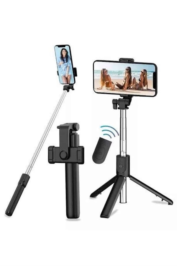 BUĞZ Tripod Selfie Çubuğu Bluetooth Kumandalı Kablosuz Led Işıklı