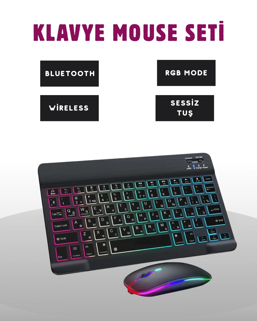 BUĞZ Türkçe Q Klavye Düzenli RGB Kablosuz Klavye Mouse Set