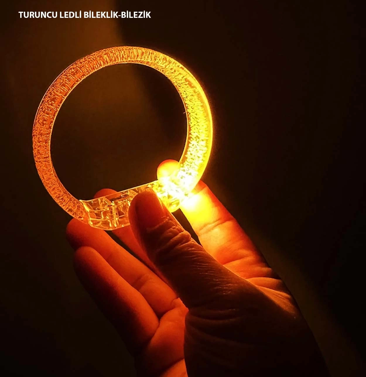BUĞZ Turuncu Led Işıklı Baskı Yapılabilen Pilli Bileklik Bilezik