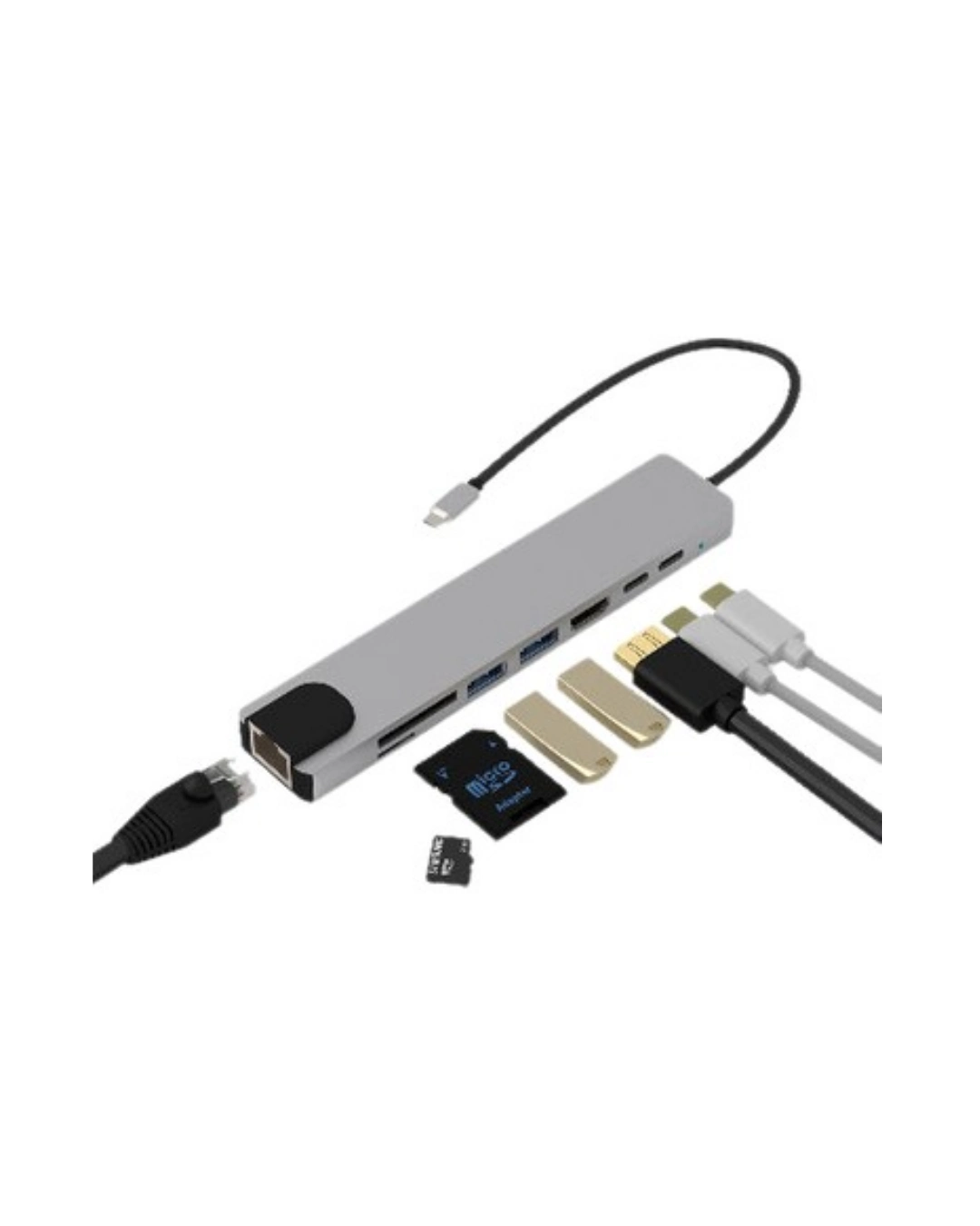 BUĞZ Type C Çoklu Port Hub 8 Port USB HDMI SD Kart Ethernet Adaptör