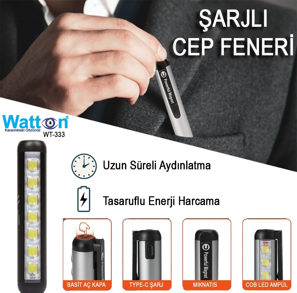 BUĞZ Type-c Girişli Mıknatıslı Şarjlı Cep Feneri Wt-333 BUĞZ Type-c Girişli Mıknatıslı Şarjlı Cep Feneri Wt-333
