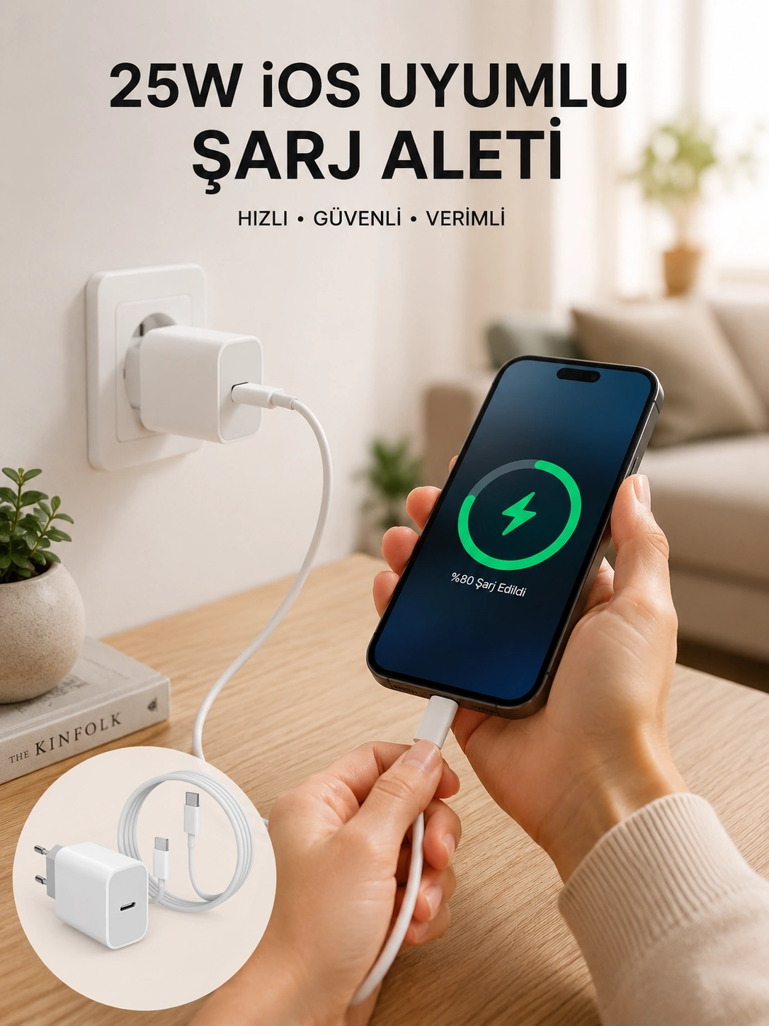 BUĞZ Type-C Hızlı Şarj Özellikli Cihazı USB-C Kablo Dahil