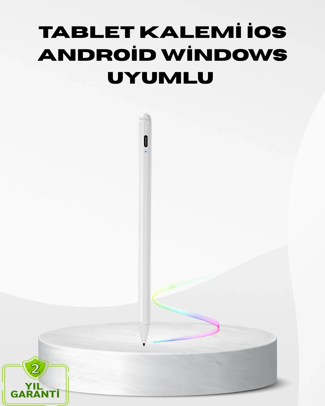 BUĞZ Type-C Şarjlı Dokunmatik Kalem – iPad, iPhone ve Android Uyumlu, Sessiz Çalışan