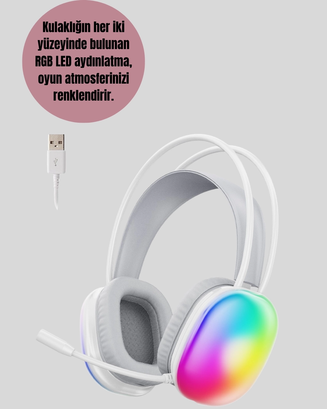 BUĞZ Type-C Şarjlı RGB Işıklı Bluetooth Oyuncu Kulaklığı