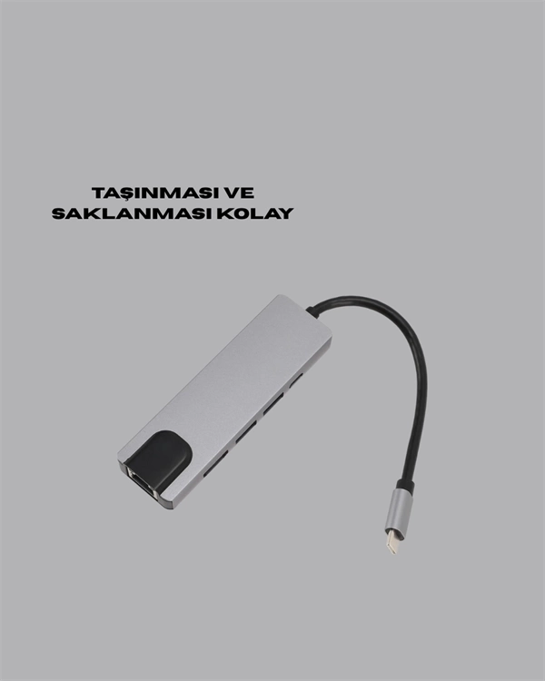 BUĞZ Type‑C Dönüştürücü – 2×USB3.0, SD/MS, 4K HDMI & RJ45 ile Profesyonel Kullanım