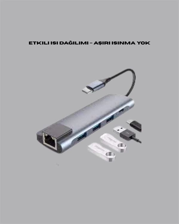 BUĞZ Type‑C Dönüştürücü – 2×USB3.0, SD/MS, 4K HDMI & RJ45 ile Profesyonel Kullanım