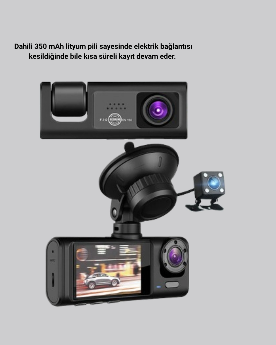 BUĞZ Üç Kameralı Araç DVR Full HD Gece Görüşlü ve 2 inç IPS Ekranlı