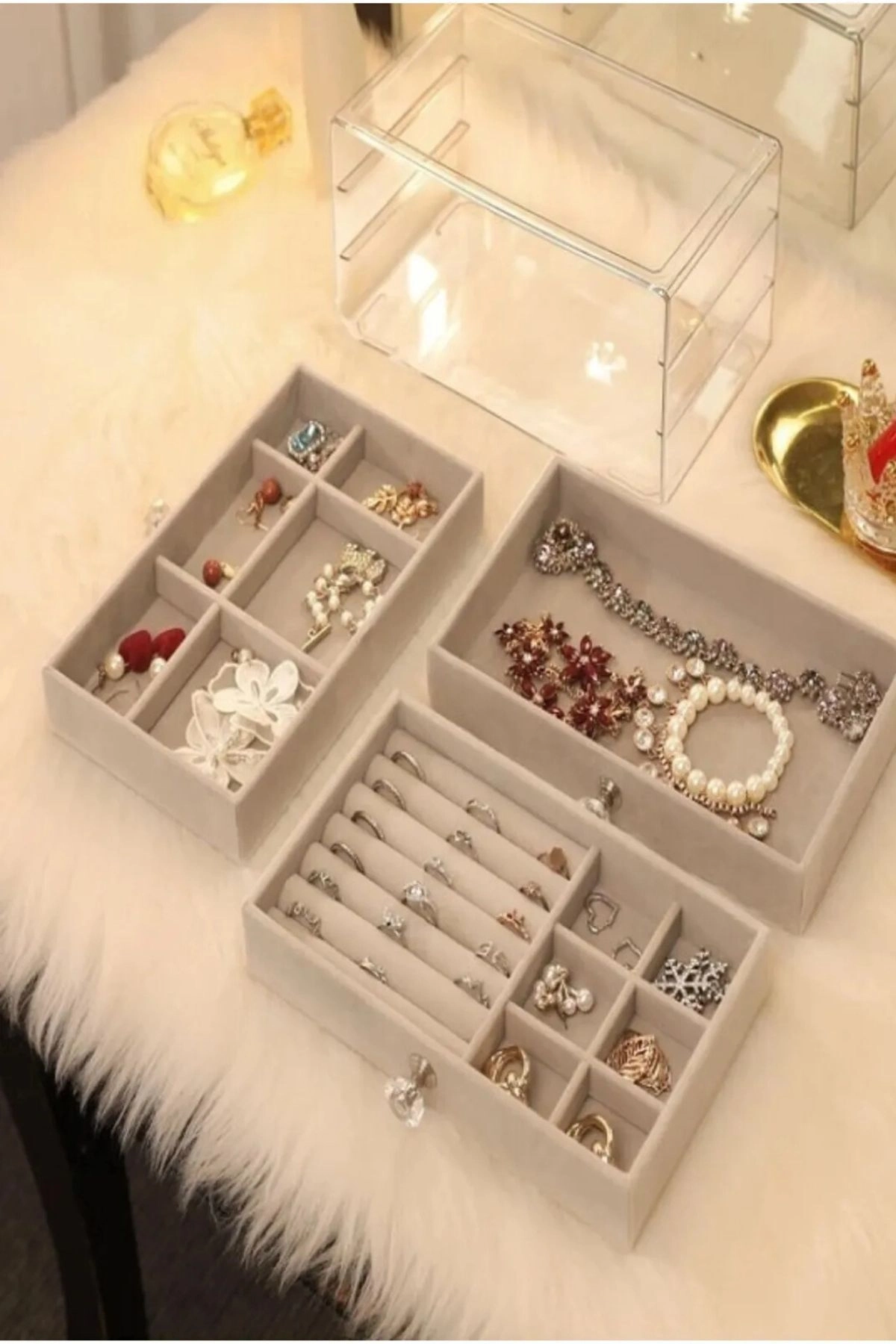 BUĞZ Üç Katlı Çekmeceli Takı Kozmetik Organizer