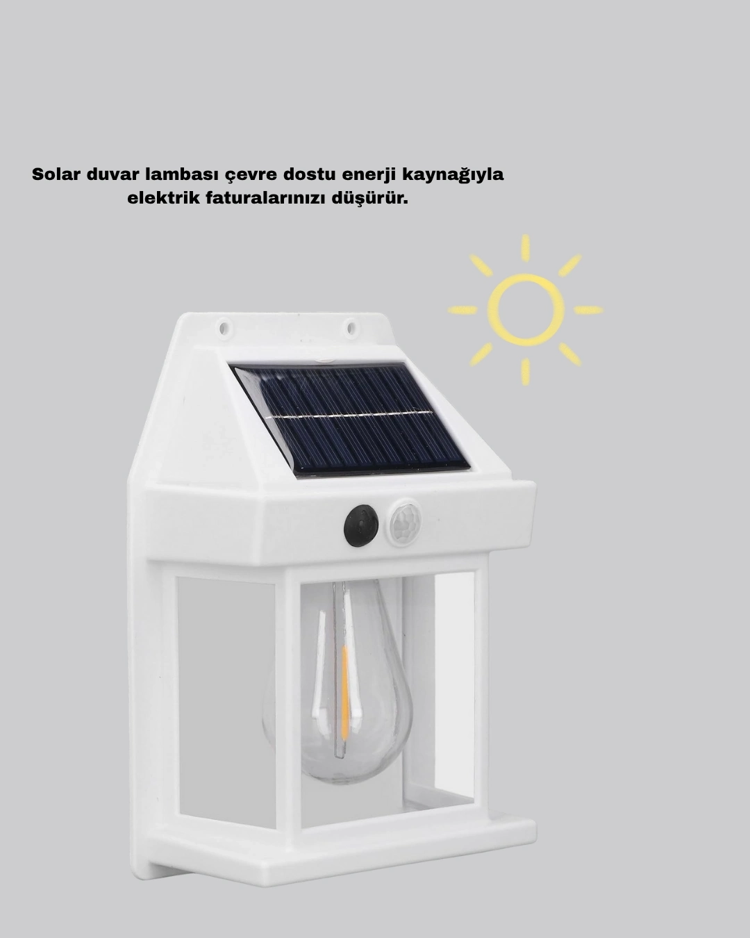BUĞZ Üç Modlu Güneş Enerjili Duvar Lambası 1800mAh Bataryalı ve Hareket Sensörlü