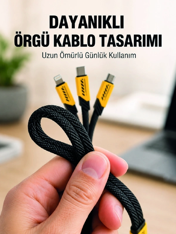 BUĞZ USB 3'ü 1 Arada Şarj Kablosu 240W PD Destekli Çoklu Şarj Kablosu