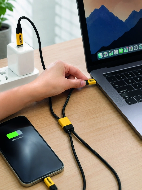 BUĞZ USB 3'ü 1 Arada Şarj Kablosu 240W PD Destekli Çoklu Şarj Kablosu