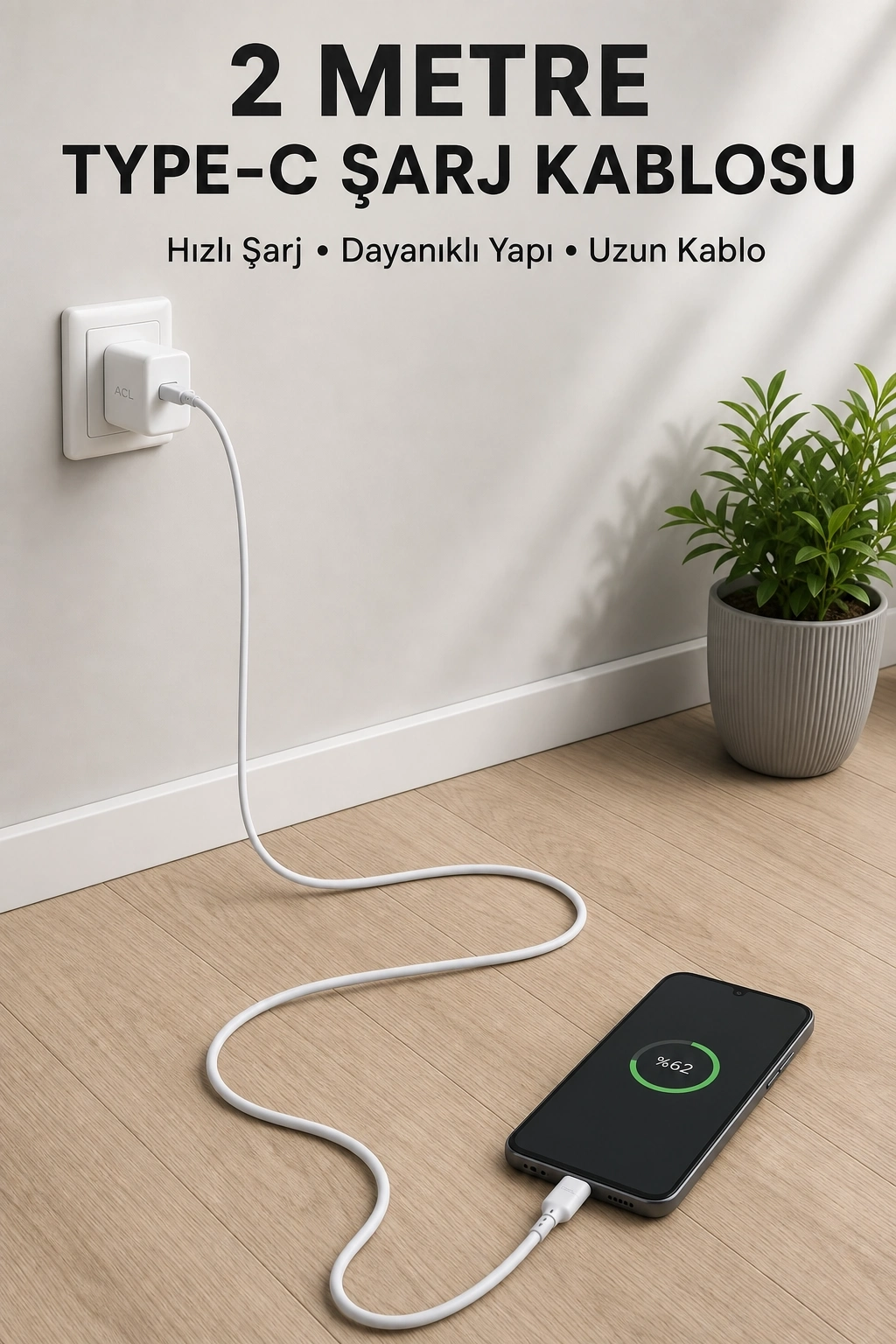 BUĞZ USB-A to Type-C 2 Metre Hızlı Şarj Kablosu