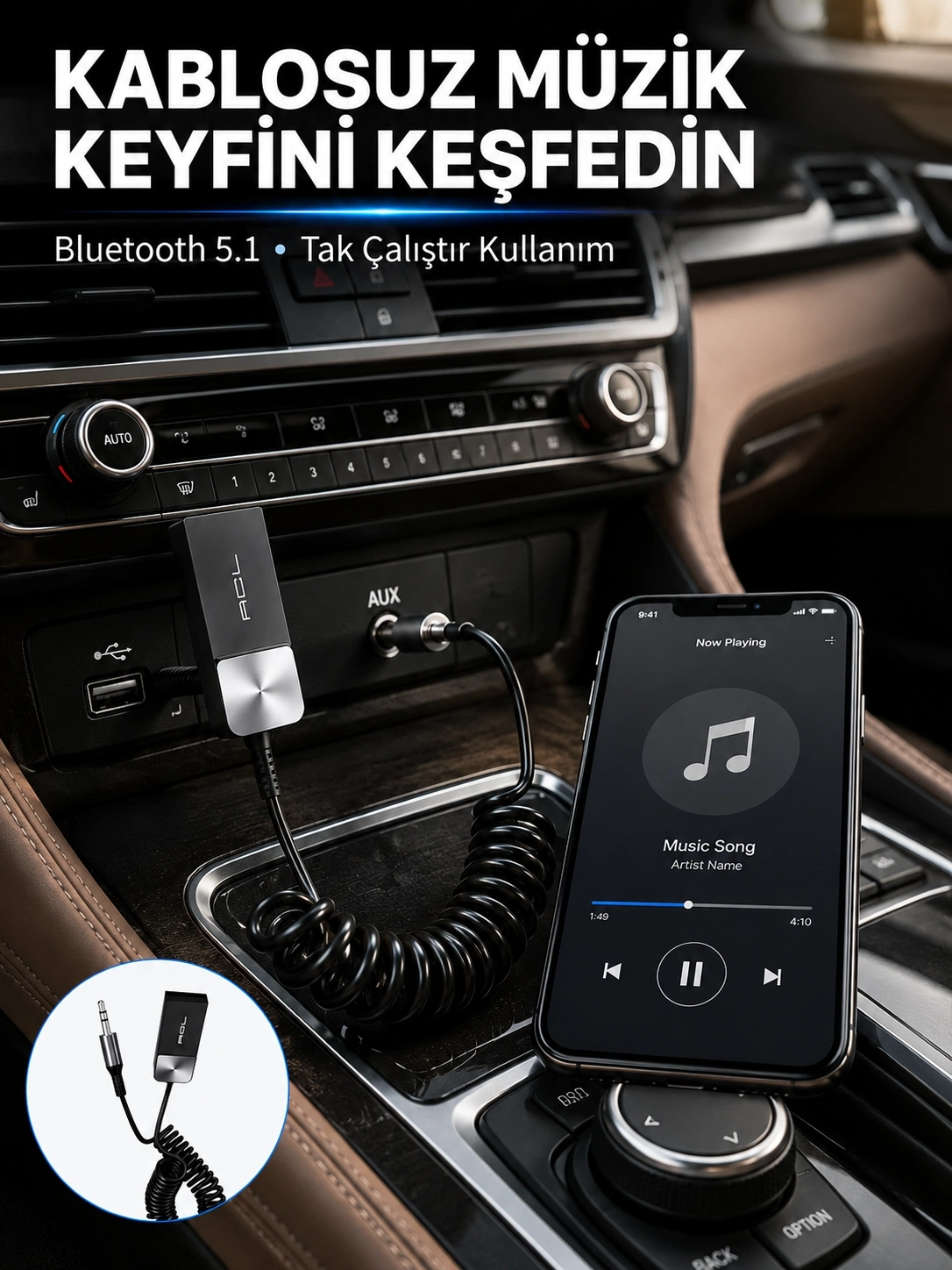 BUĞZ USB AUX Bluetooth Adaptörü Kablosuz Ses Aktarım Cihazı