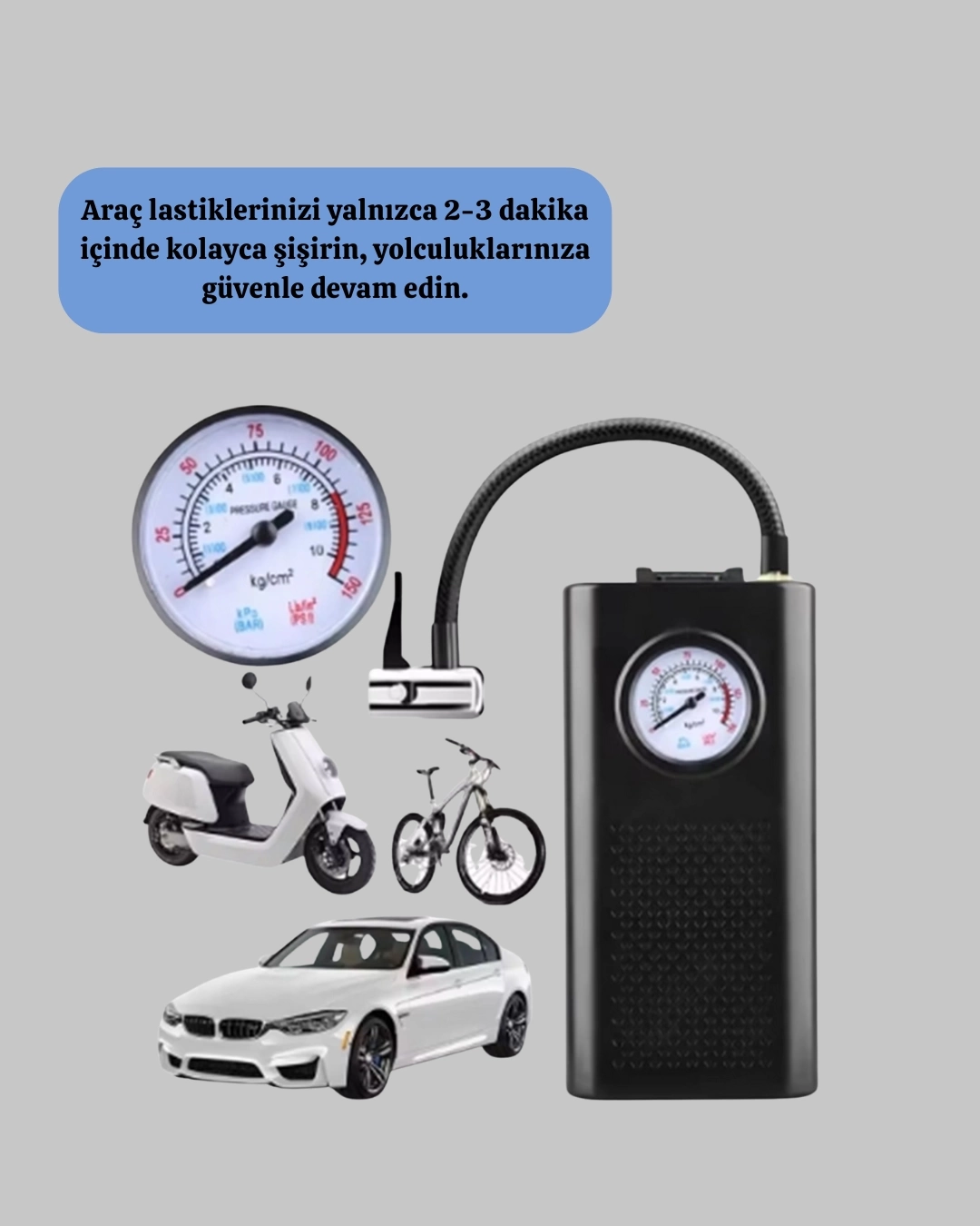 BUĞZ USB Şarjlı Kompakt Elektrikli Hava Kompresörü 3000 mAh