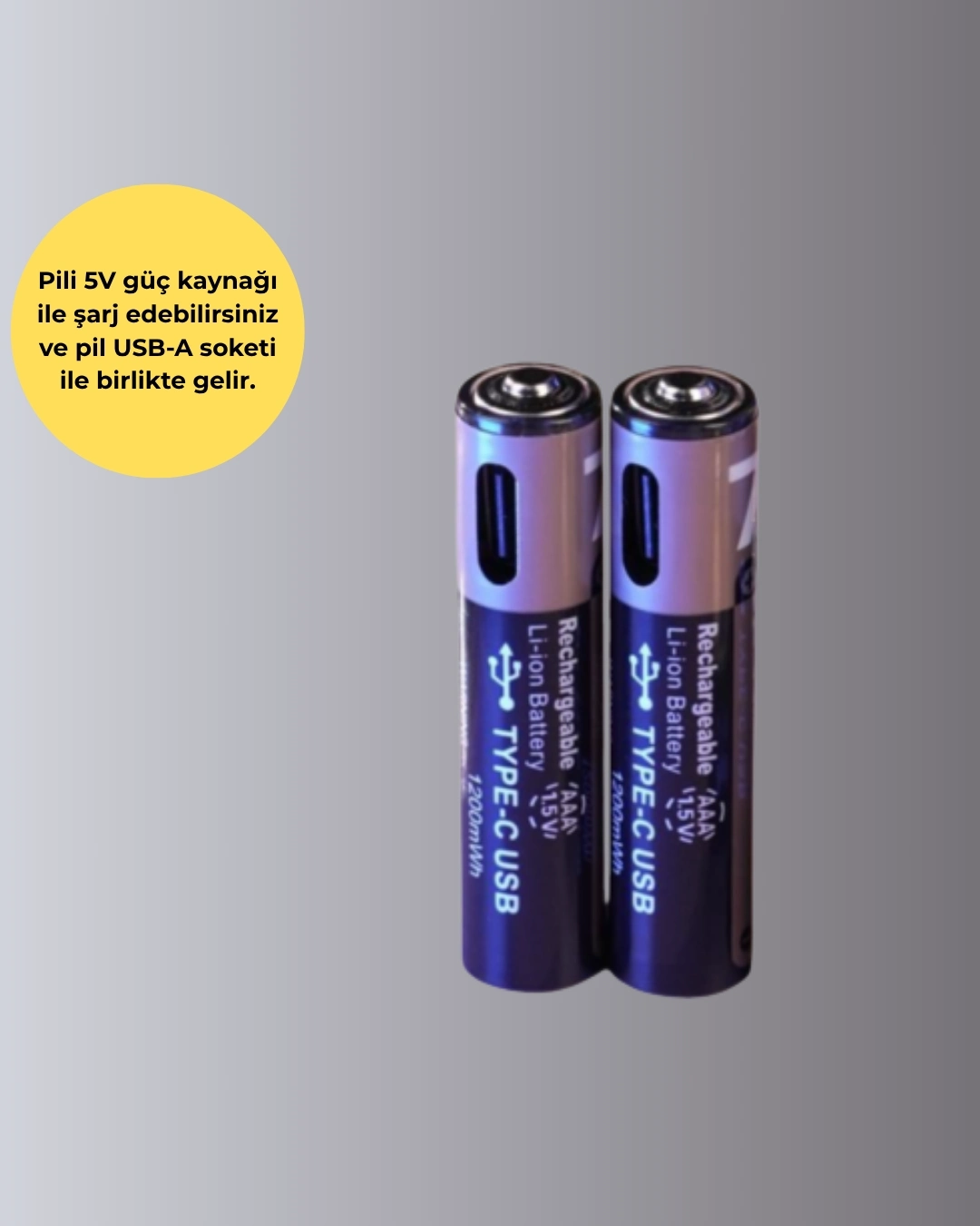 BUĞZ USB Type-C Şarjlı AAA Lityum Pil 1000+ Şarj Döngüsü ile Uzun Ömür