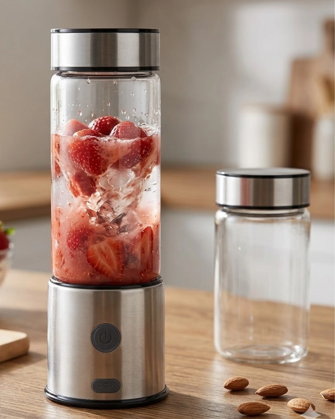 BUĞZ USB Type C Şarjlı Cam Blender 6 Bıçaklı Smoothie ve Shake Blender