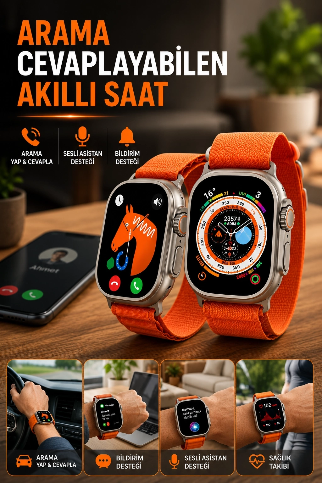 BUĞZ Uyku ve Nabız Takipli, Wireless Şarjlı Akıllı Saat Android ve iOS Uyumlu