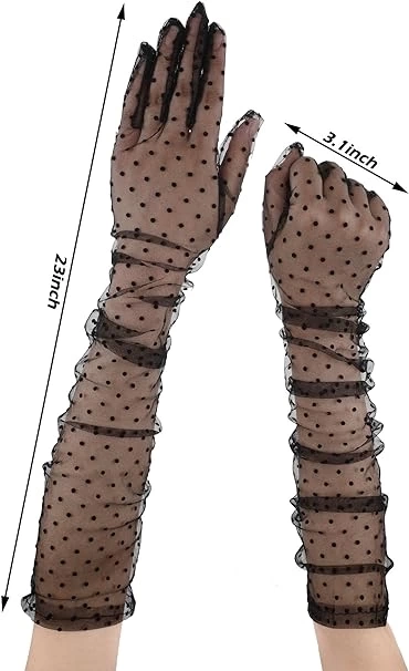 BUĞZ Uzun Boy Siyah Puantiyeli Siyah Renk Yetişkin Tül Eldiven 55 cm BUĞZ Uzun Boy Siyah Puantiyeli Siyah Renk Yetişkin Tül Eldiven 55 cm