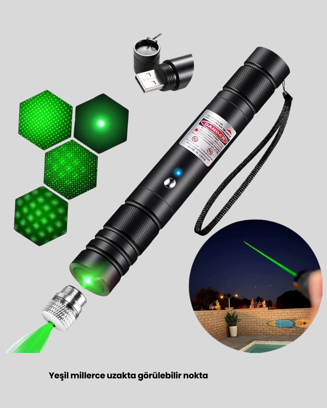 BUĞZ Uzun Mesafe Görünürlüklü Yeşil Lazer Pointer Şarjlı